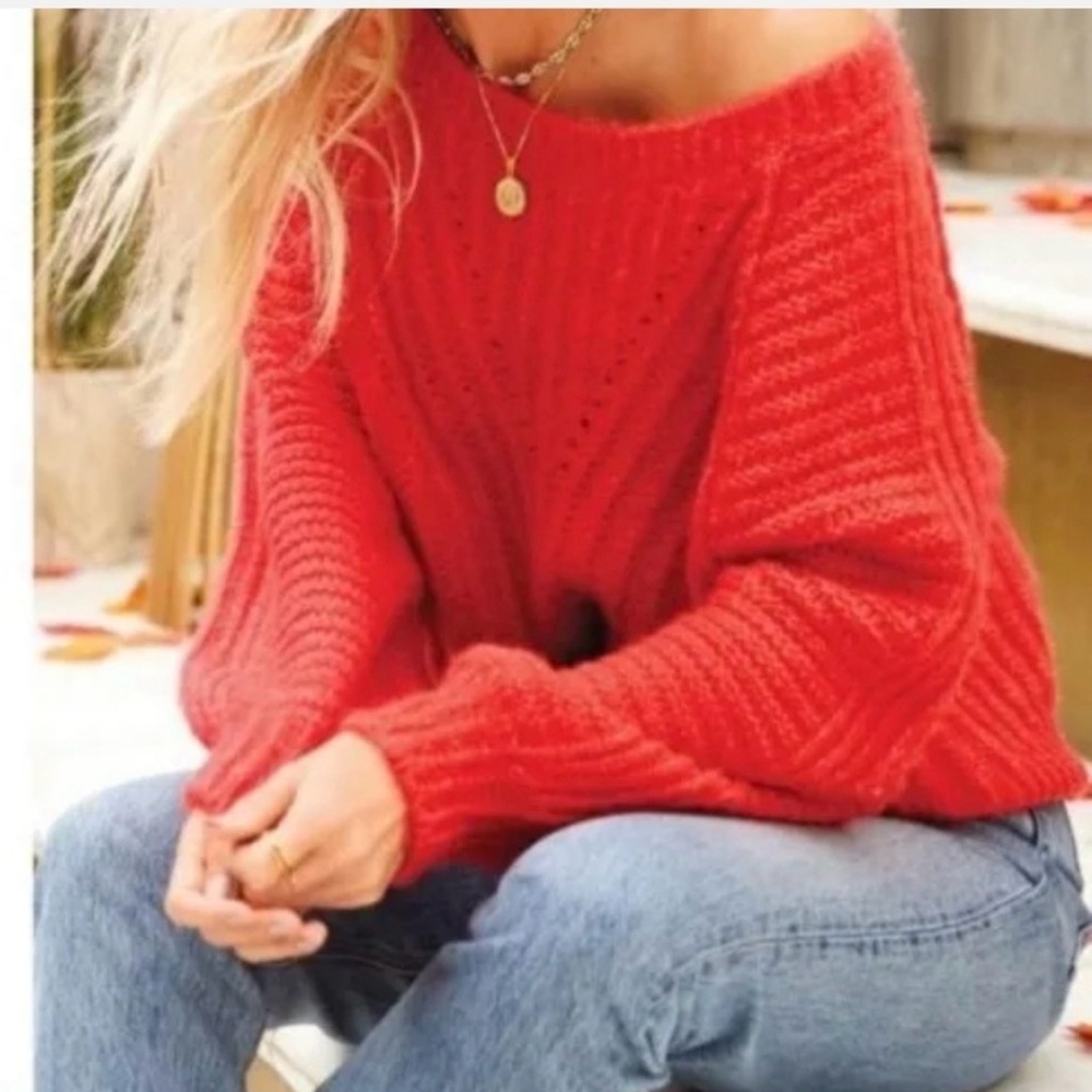 Free People Red Crew Neck Sweater